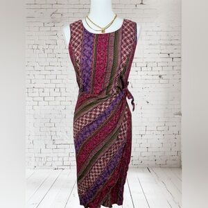 Vintage Elegant Multicolor Sleeveless Wrap Dress